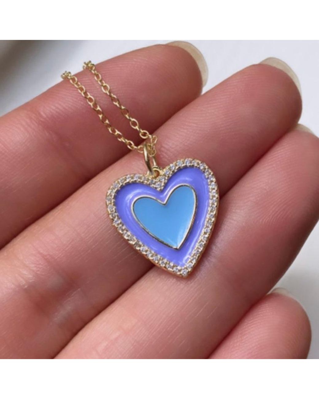 KAMARIA Blue Very Peri Enamel Heart Necklace