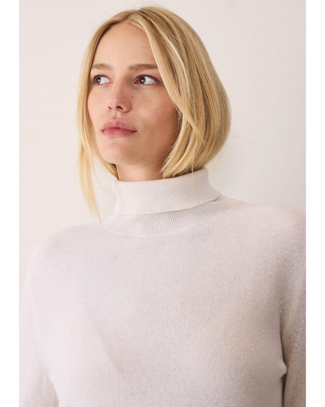 Loop Cashmere White Cashmere Polo Neck Sweater