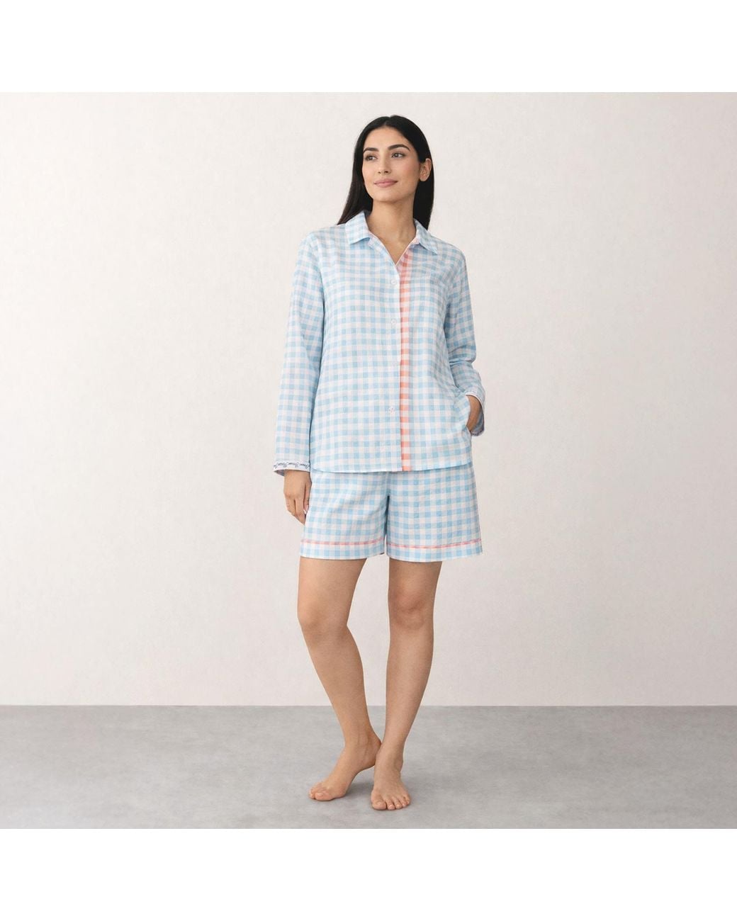NoLoGo-chic Blue Gingham Set Shorts Pj Cotton
