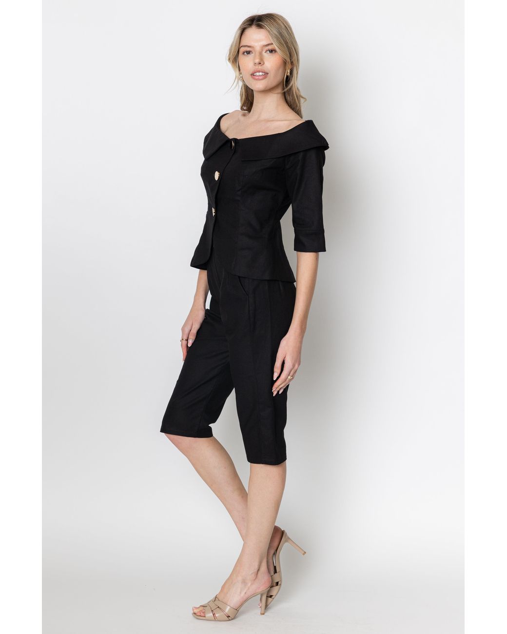 Zetaye Black Celeste Linen Cotton Blazer
