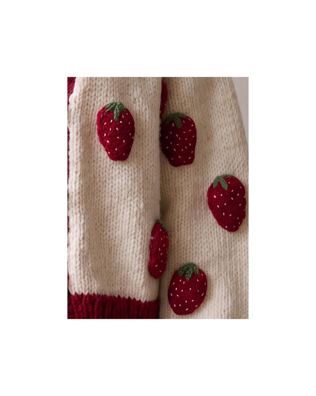Ana Chic Red Neutrals Burgundy Trim Strawberry Handmade Knitted Cardigan