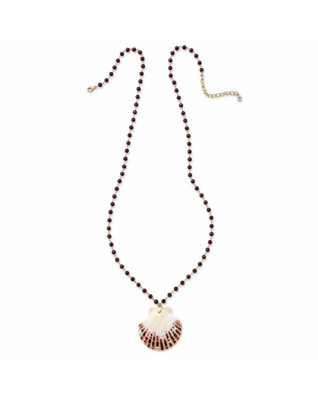 Heather Hawkins Jewelry Metallic Extra Long Scallop Shell Coin Gemstone Necklace