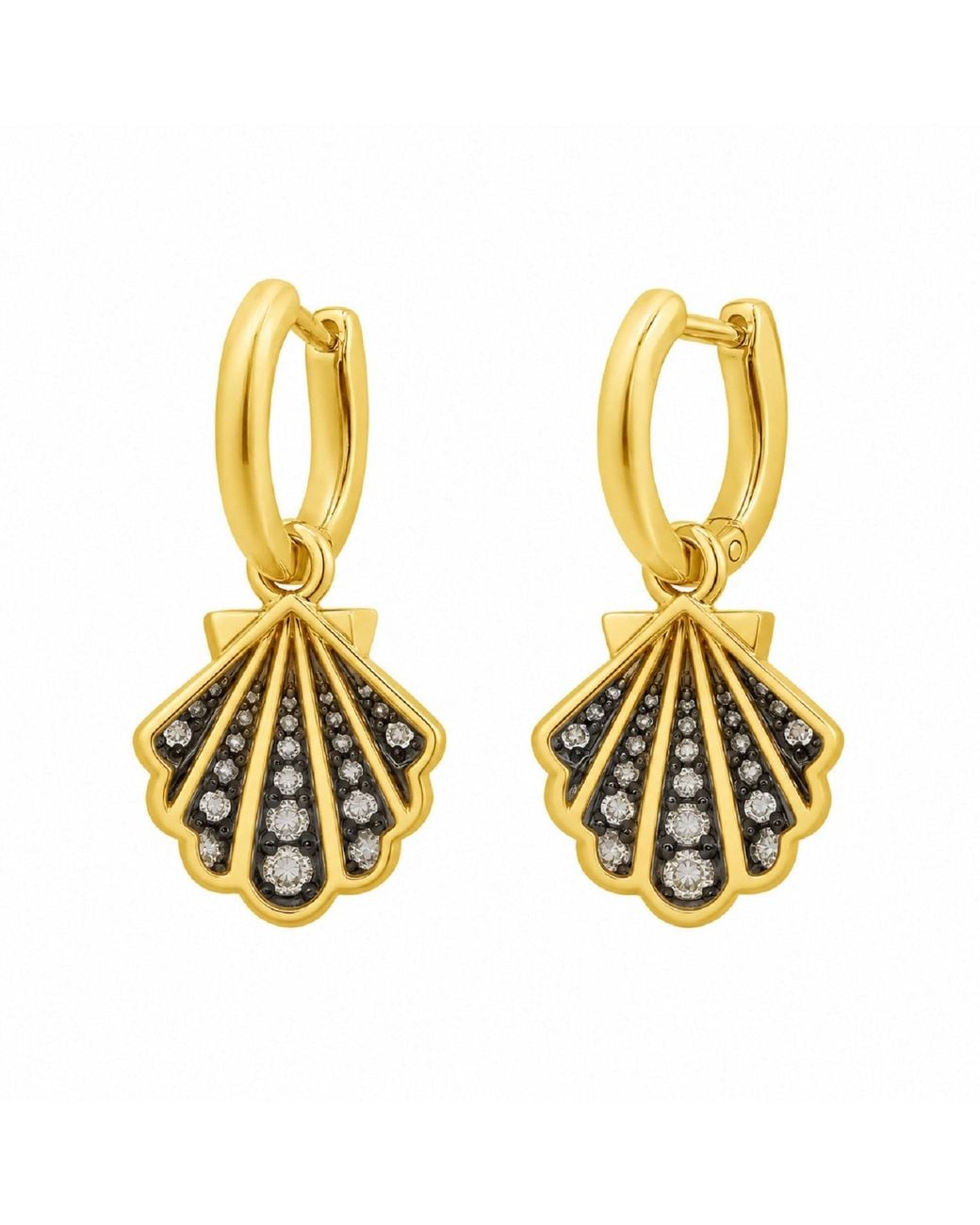Artisan Metallic 14K Diamond Seashell Drop Hoop Earrings