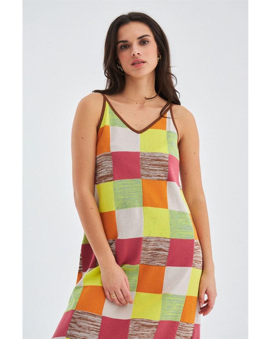 Peraluna Multicolor Bonjo Summer Patch Knit Strap Dress