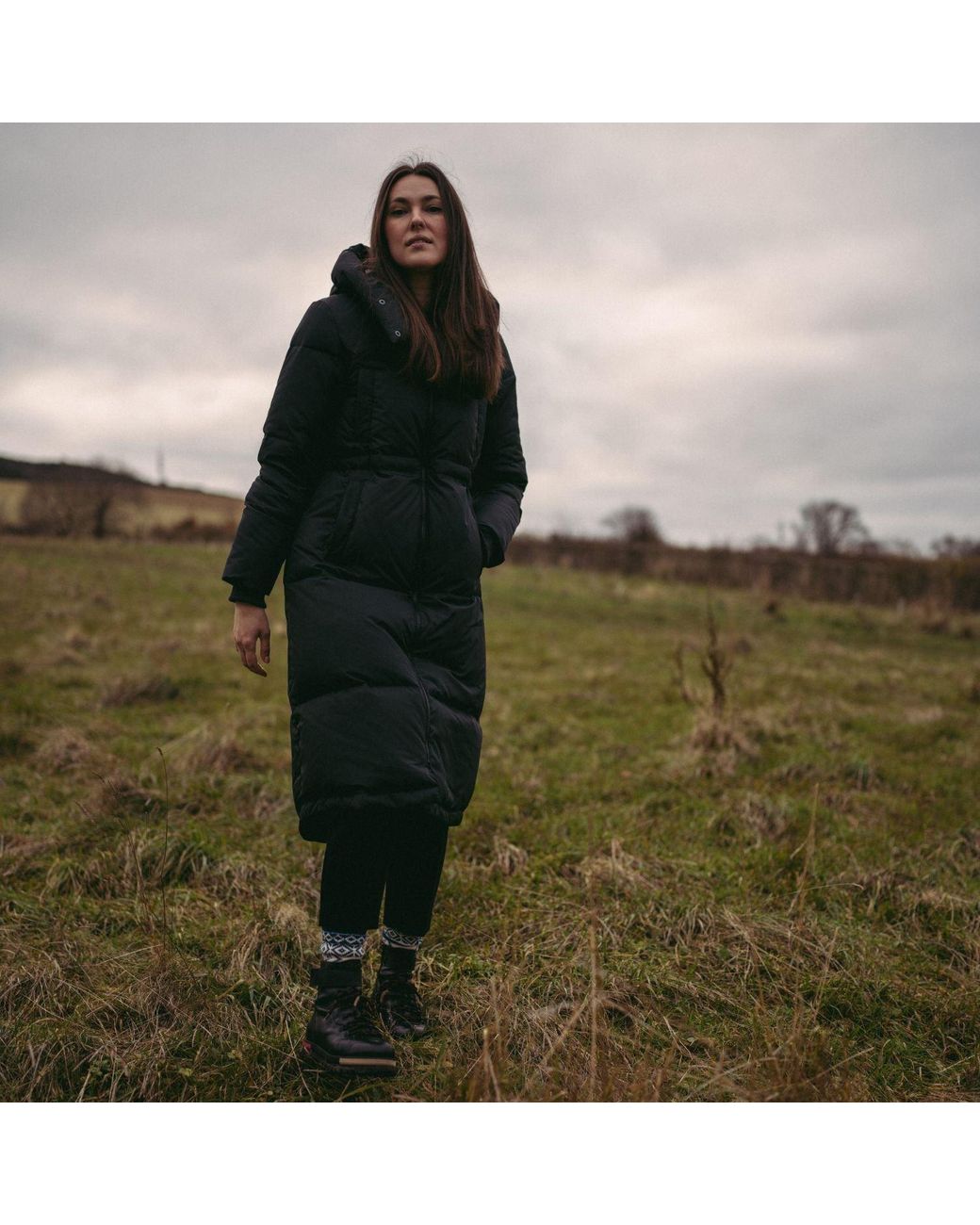 BEIRA Blue Alexis Longline Padded Puffa Coat With Cowl Hood Dark