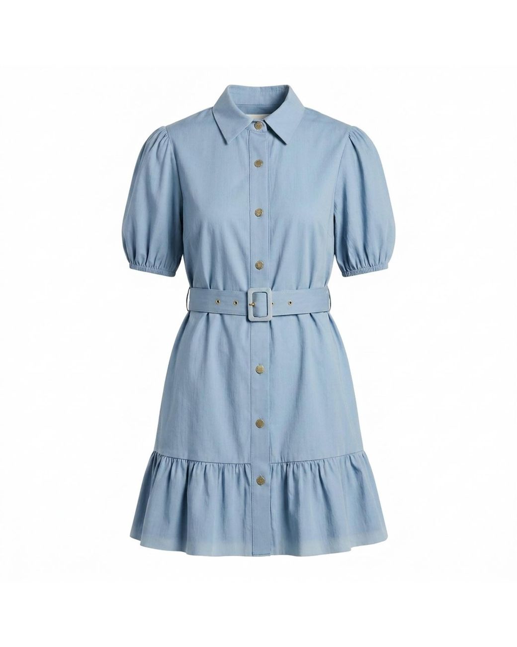 Modenaire Blue Button Up Mini Dress Sculpted Sleeve