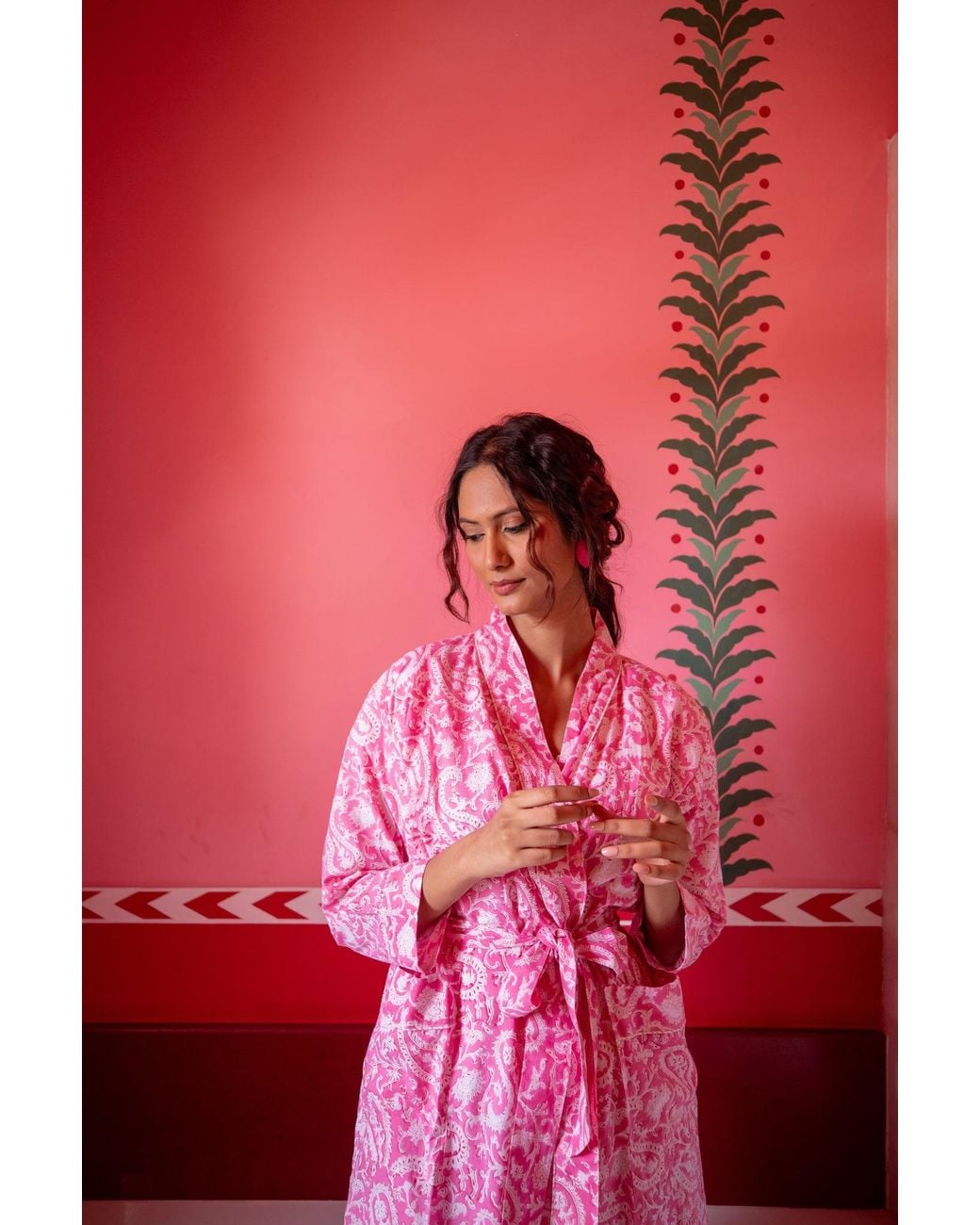 NoLoGo-chic Pink Hand Block Printed Kimono Robe