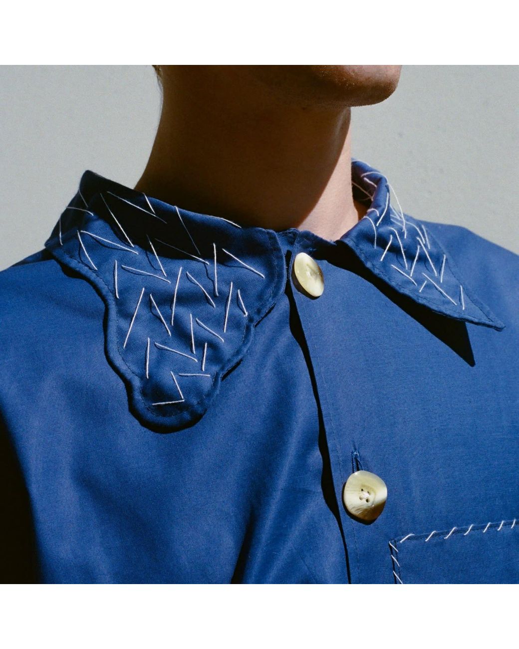 Maison Louis Blue Cotton Handstitched Shirt for men