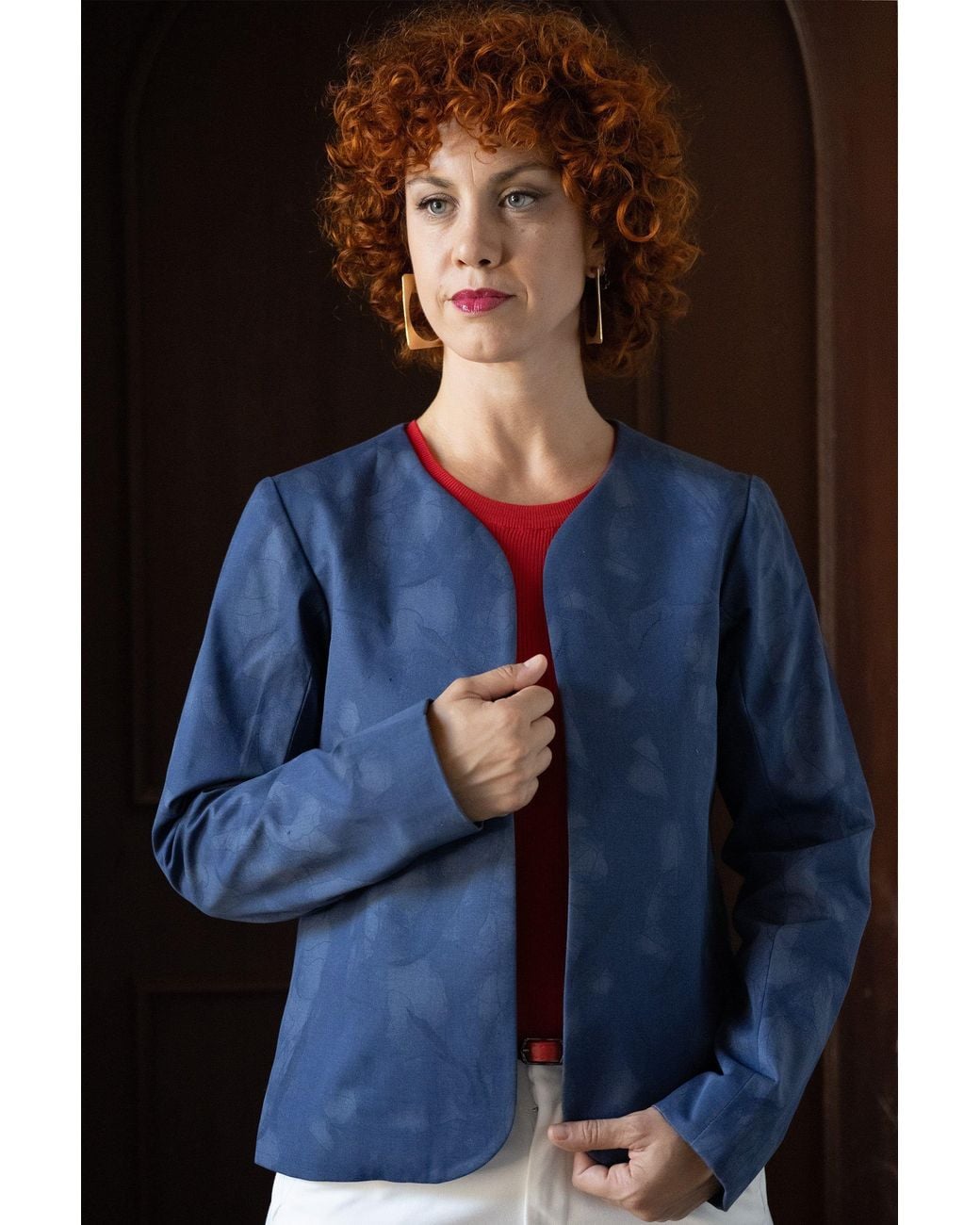 Stovaria Blue Cotton Denim Statement Jacket