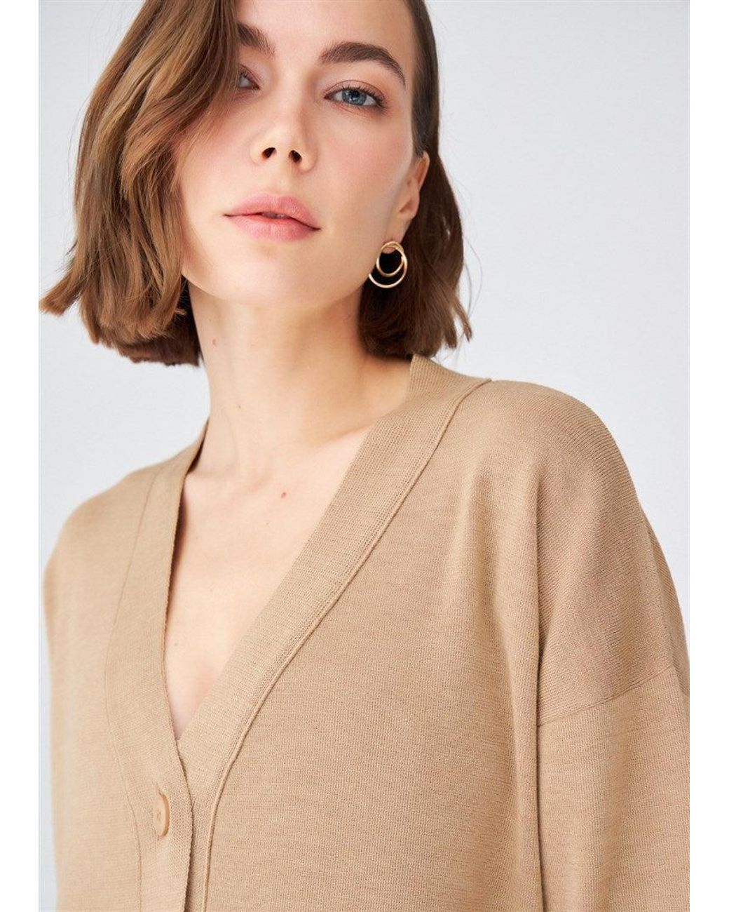 Peraluna Brown Nicola V-Neck Long Knit Cardigan