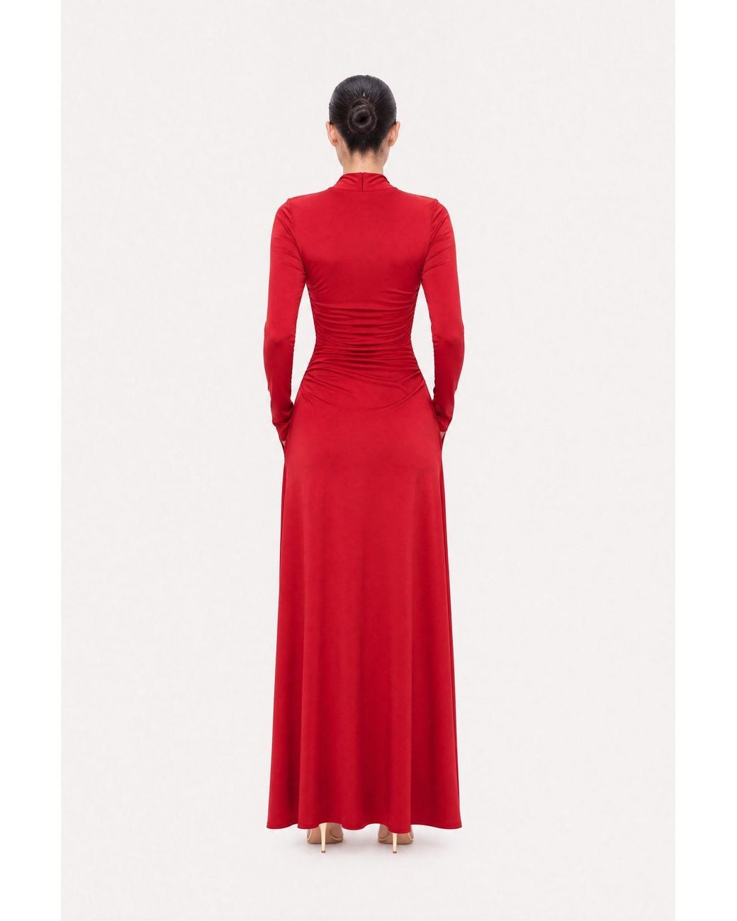 Nocturne Red Draped V-Neck Maxi Dress