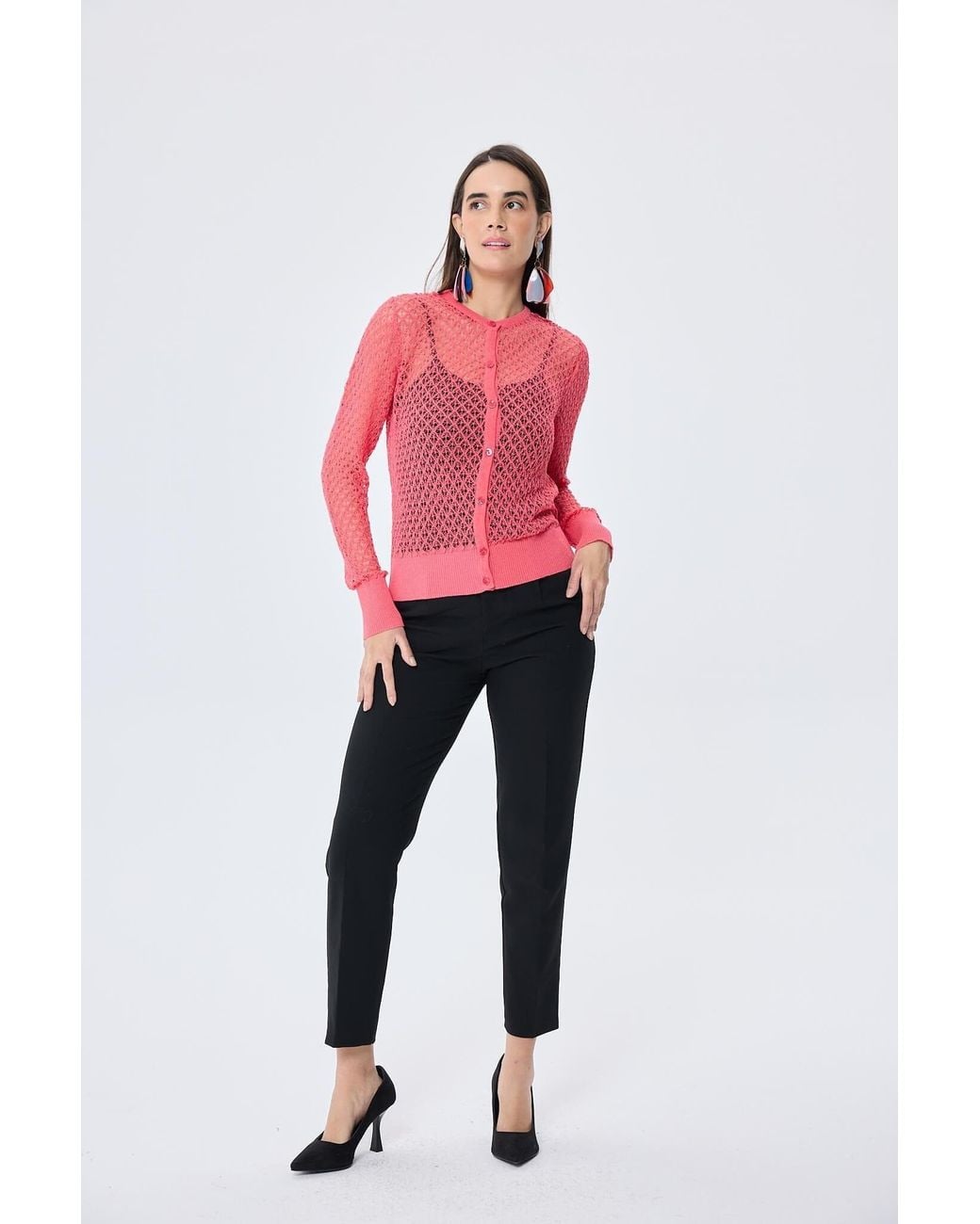 Peraluna Pink Addison Openwork Knit Cardigan