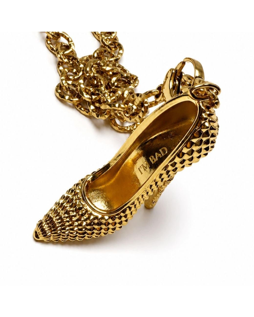 Jagged Halo Jewelry Metallic I'M Bad Stiletto Heel Shoe Pendant Necklace Filled