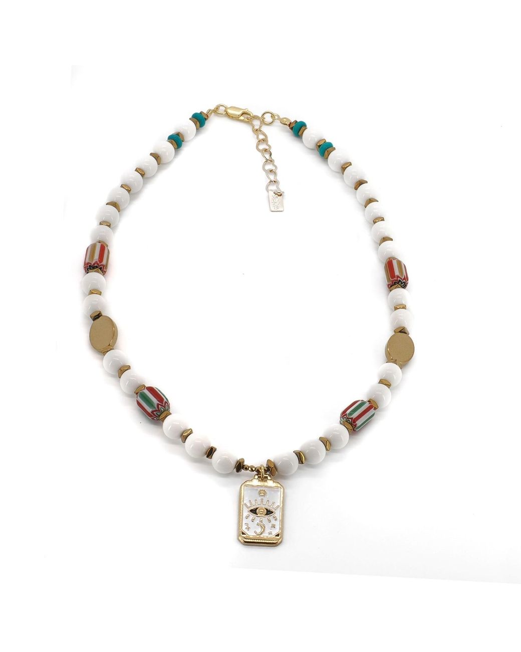 Ebru Jewelry Metallic Mystic Eye Tarot Jade Talisman Choker Necklace