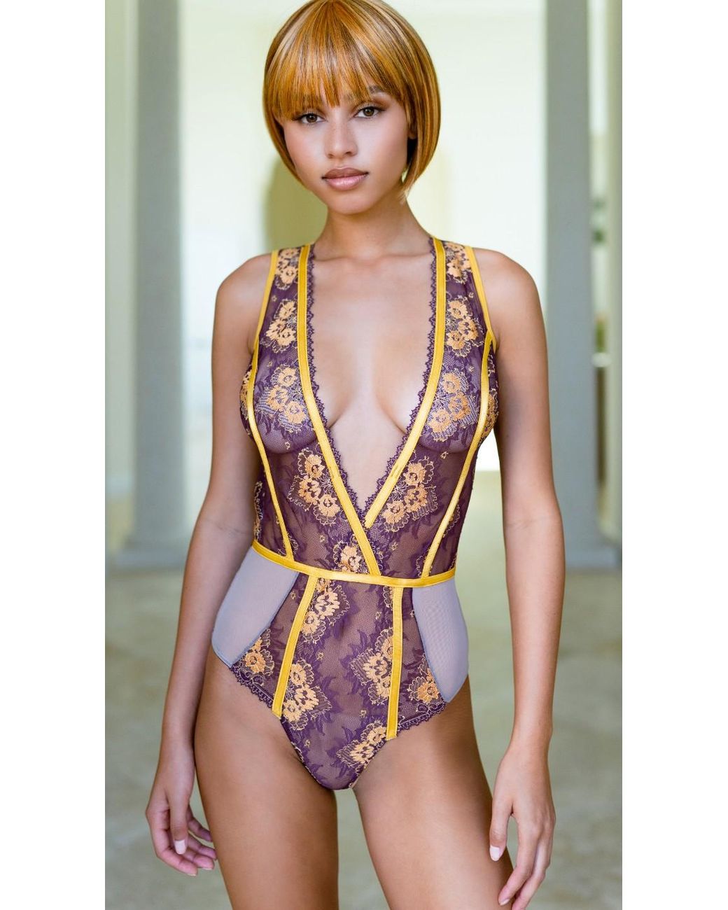 Carol Coelho Brown Babylon Exquisite Lace & Tulle Bodysuit