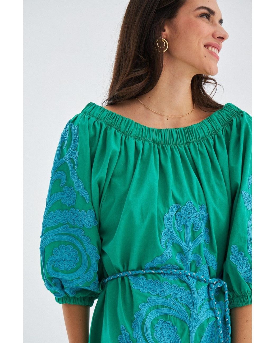 Peraluna Green Masumi Embroidered Mini Dress
