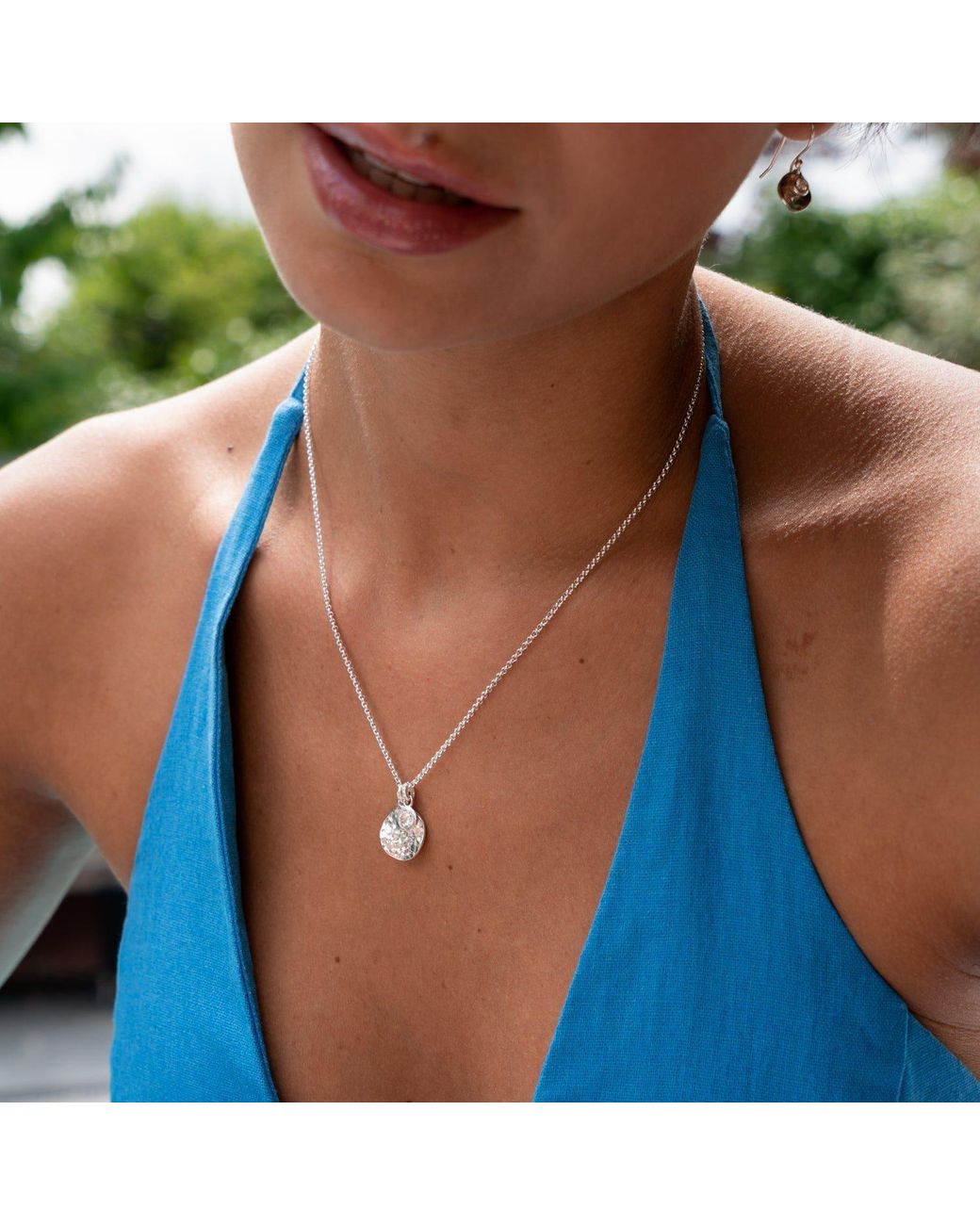 Dower & Hall Metallic Hammered Disc & Topaz Array Pendant