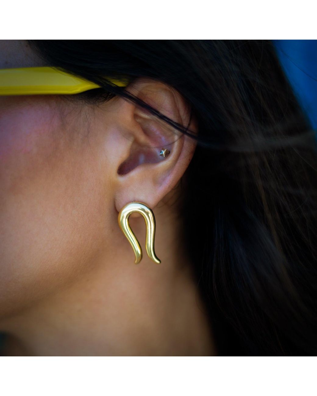 Ebru Jewelry Metallic Golden Horseshoe Statement Stud Earrings