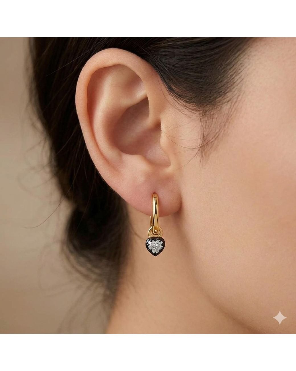Artisan Metallic 14K Heart Diamond Drop Hoop Earrings