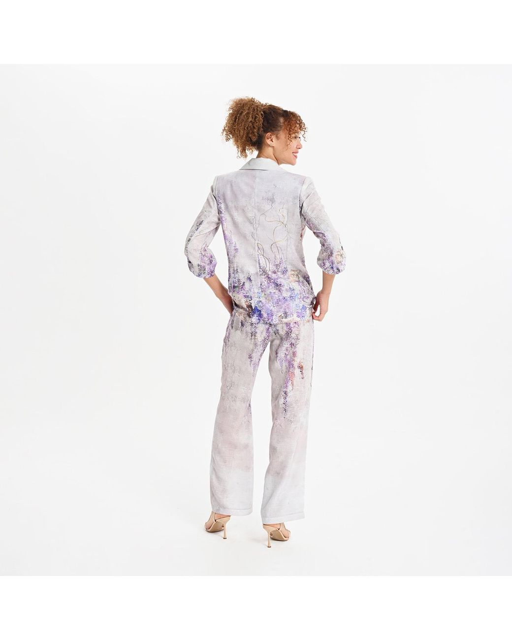 Lalipop Design Blue Abstract Floral Print Tailored Blazer Jacket