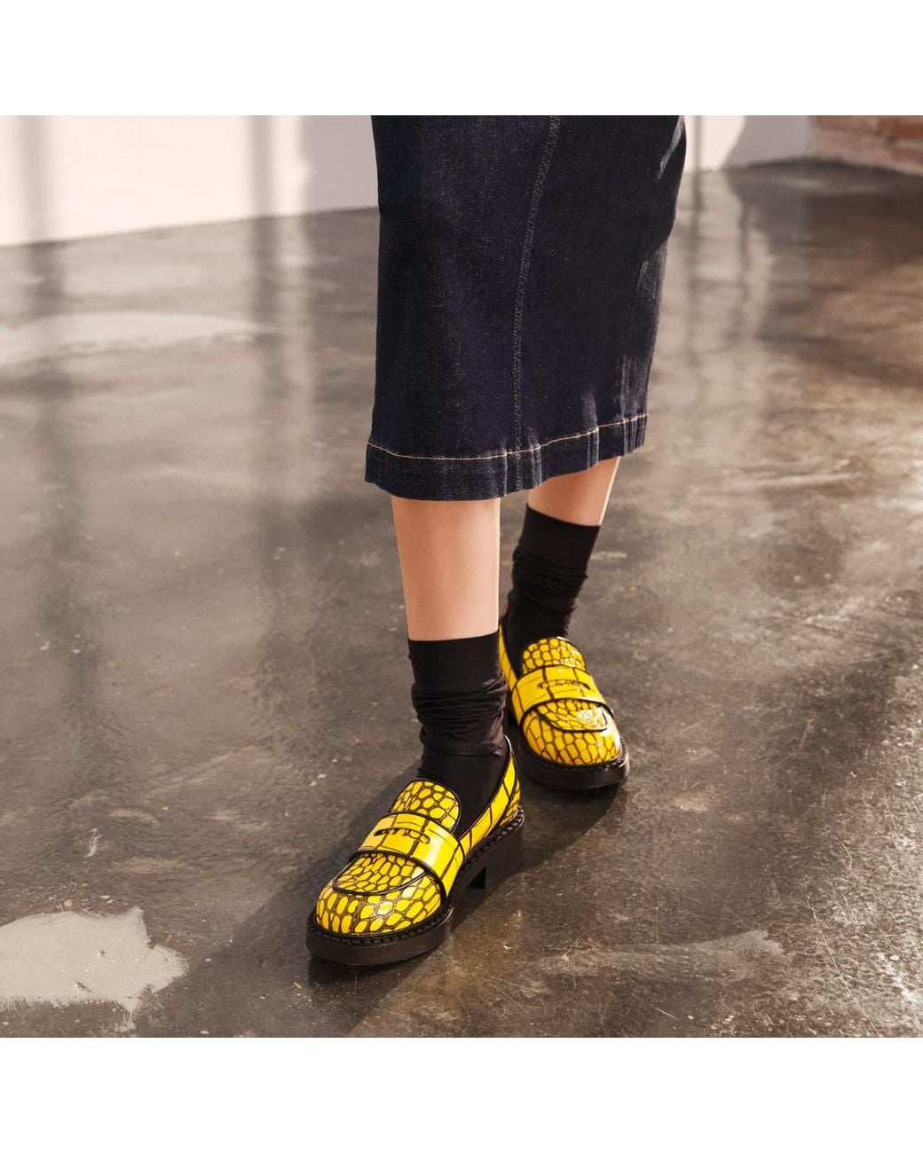 Rosamund Muir London Yellow Stratford & Crocodile Print Loafers