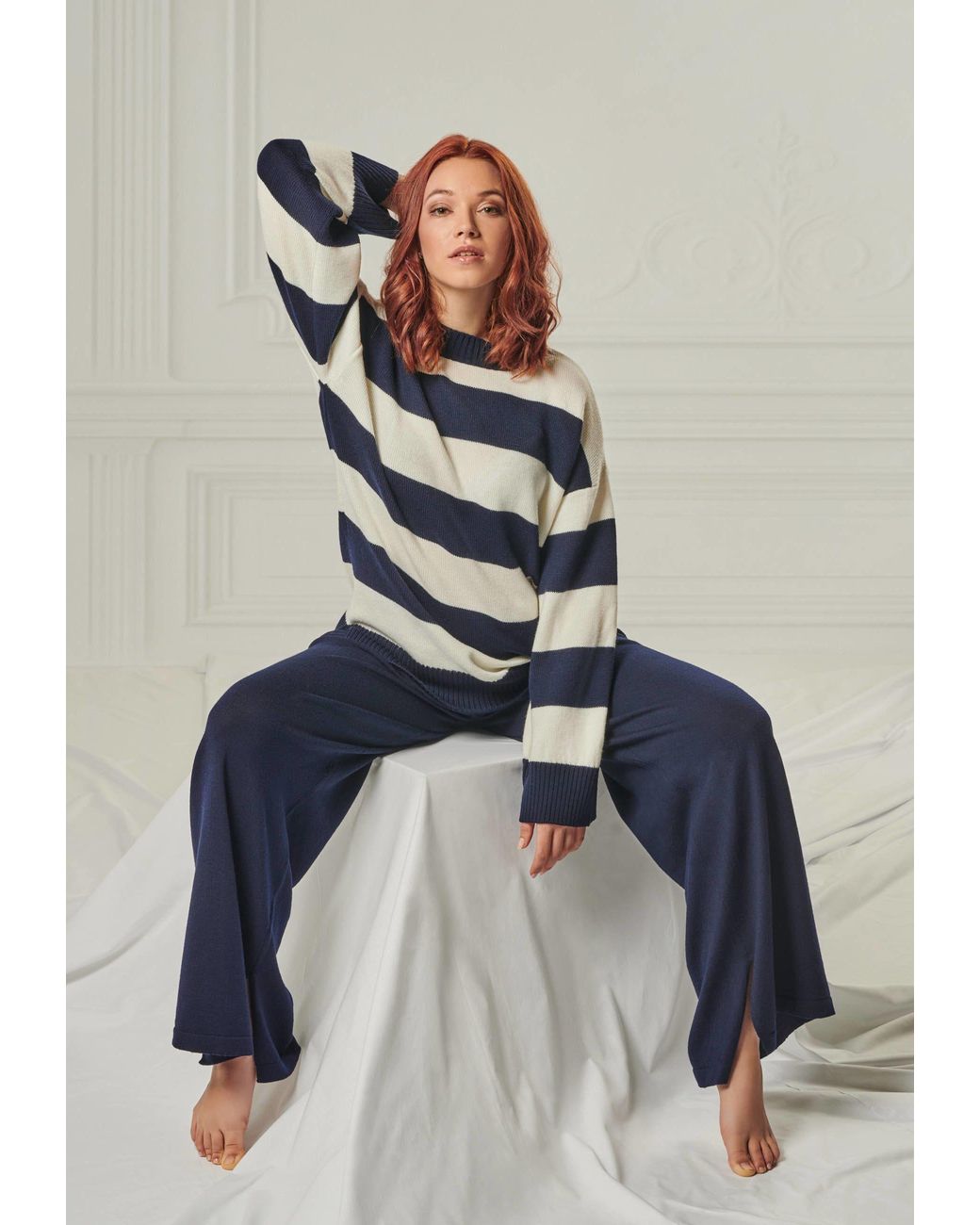 YOU LOOK PERFECT Blue Pants Bailey, Wide Lounge Pants For Ladies