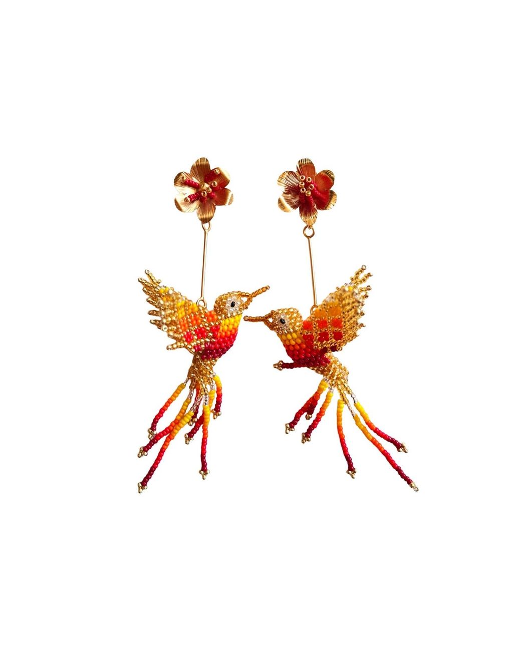 Iliana Arrazola Orange Hummingbird Dangle Earring, And, Glass Beads, Beaded Jewelry