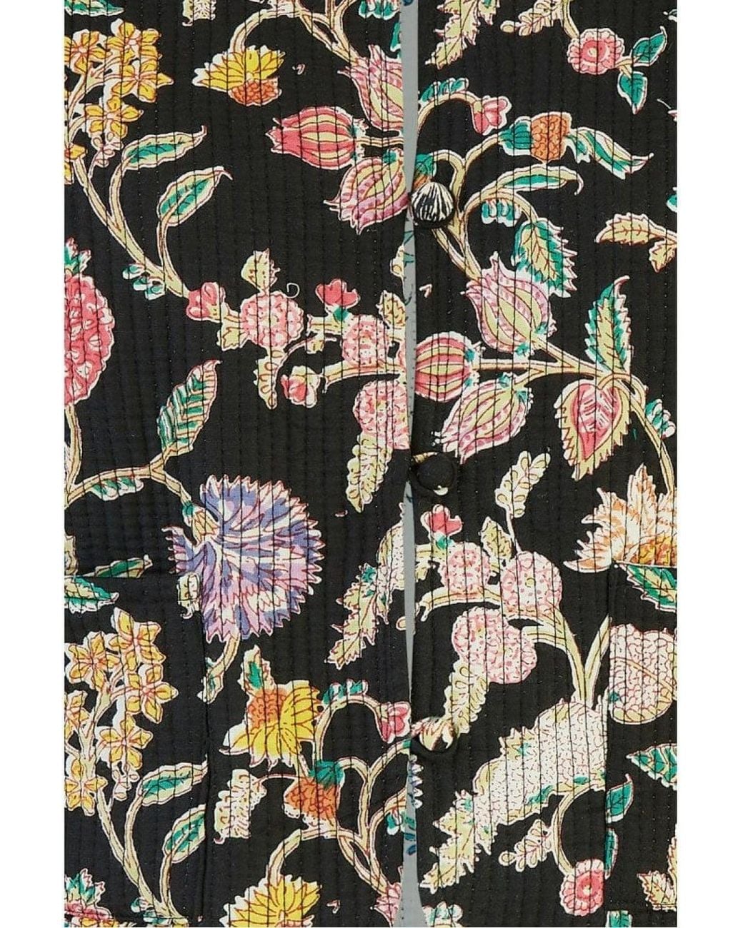 Yumi' Black Floral Print Reversible Cotton Cropped Quilted Jacket