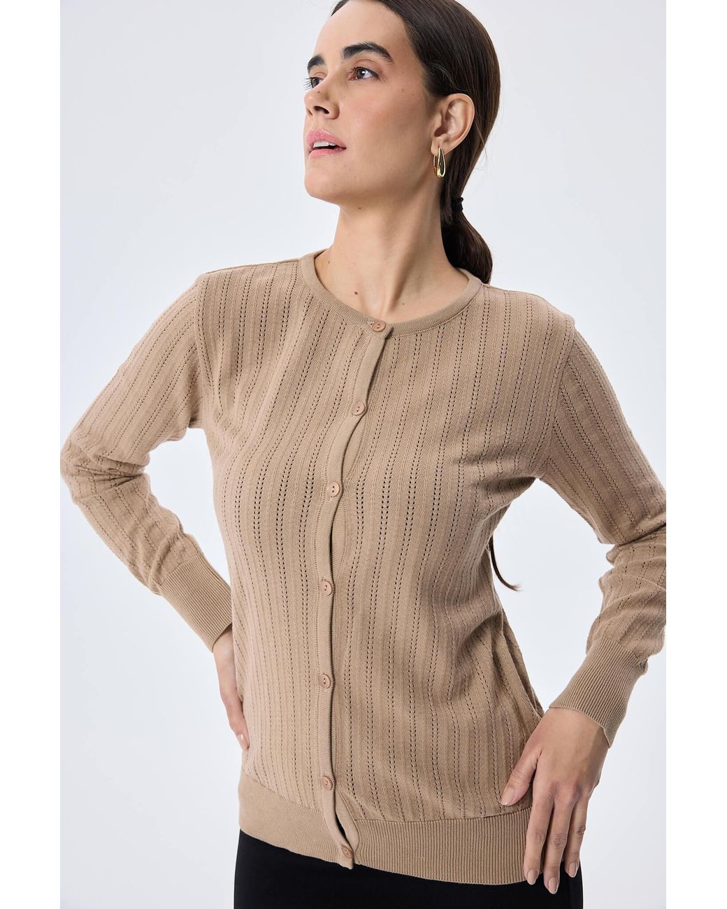 Peraluna Brown Celine Openwork Knit Cardigan
