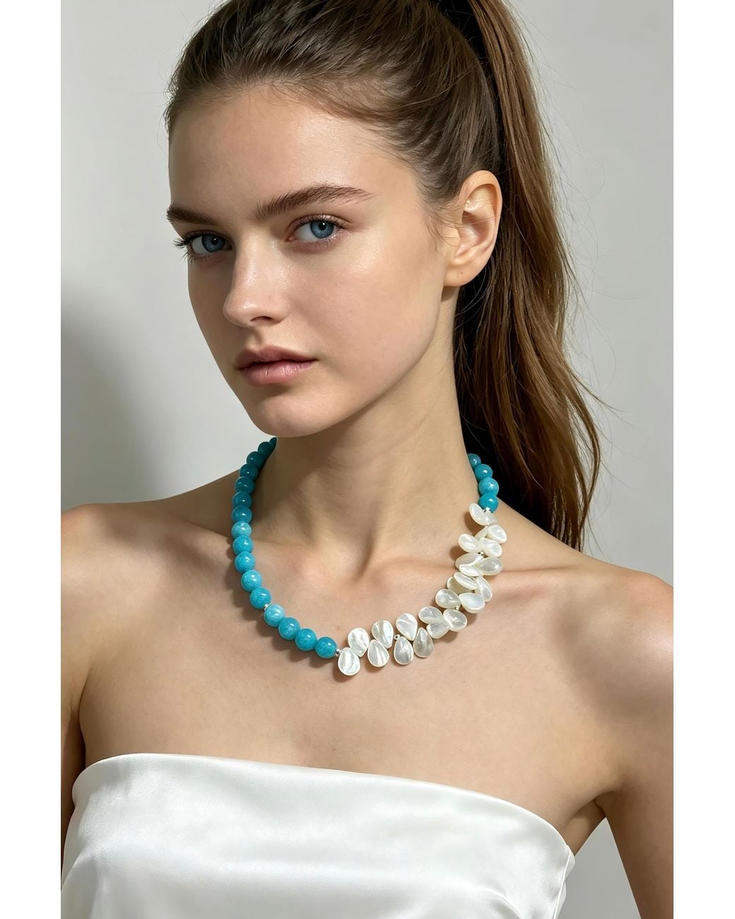 Classicharms Blue Amazonite & Mother Of Pearl Necklace