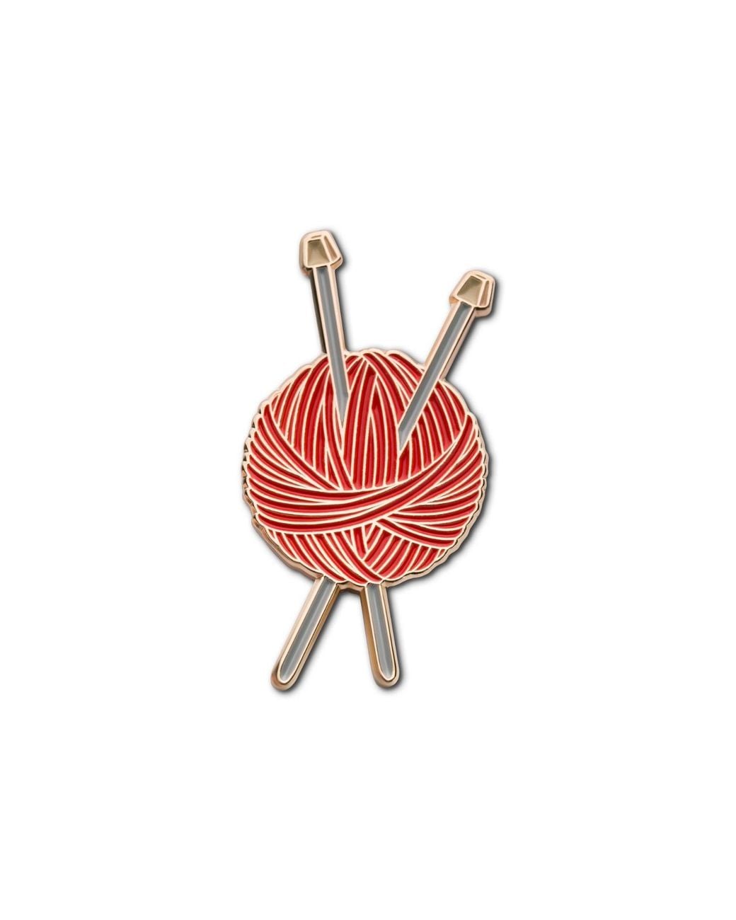 Make Heads Turn Red Enamel Pin Knitting Yarn & Needles