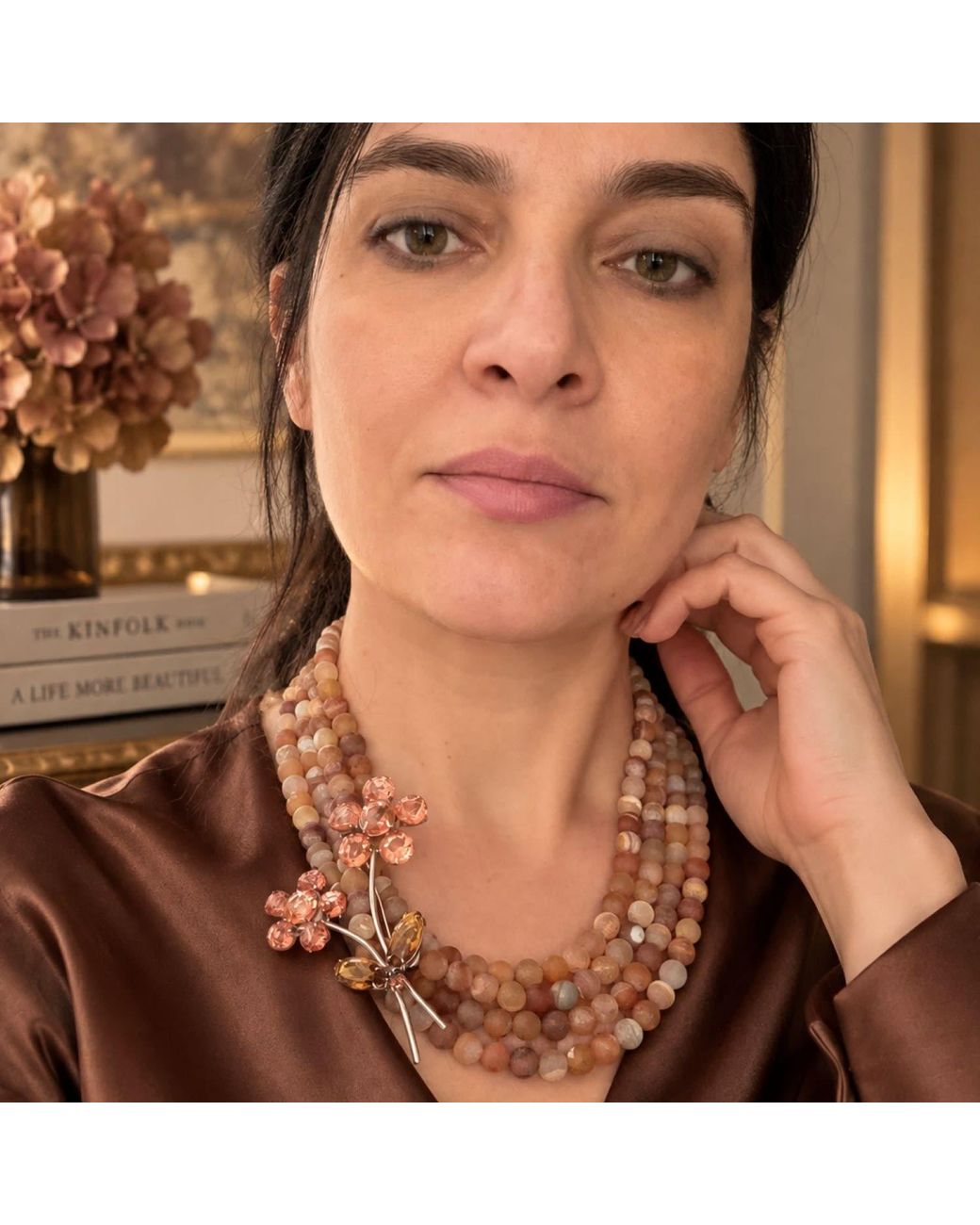 Way to Chic Orange Autumn Blossom Multi-Strand Frosted Agate Necklace