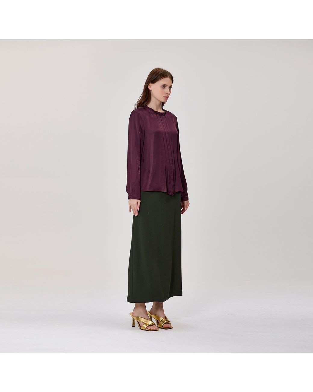 Smart and Joy Purple Long-Sleeved Blouse With Pleats
