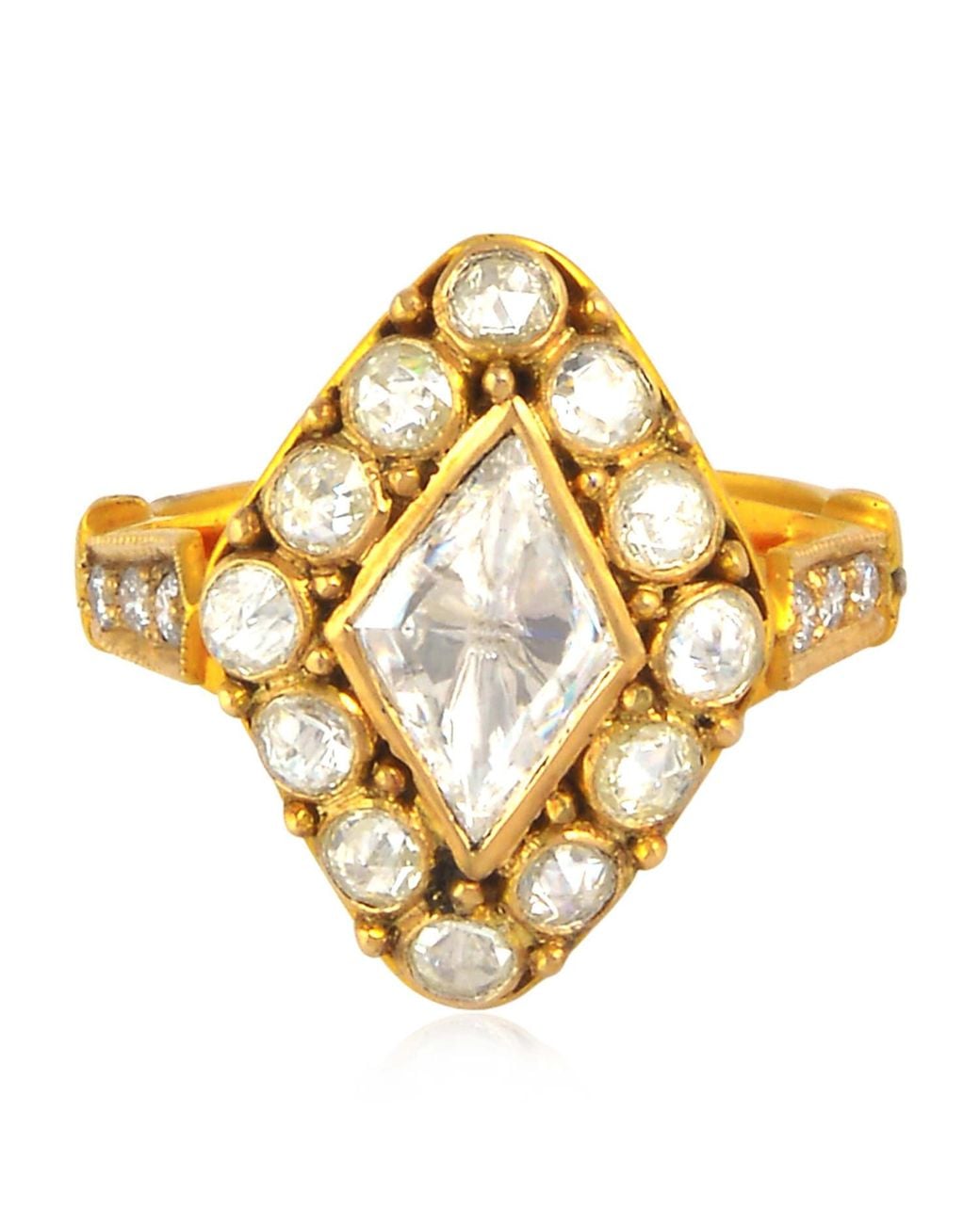 Artisan Metallic Natural Diamond Statement Ring 18k Gold 925 Sterling Silver