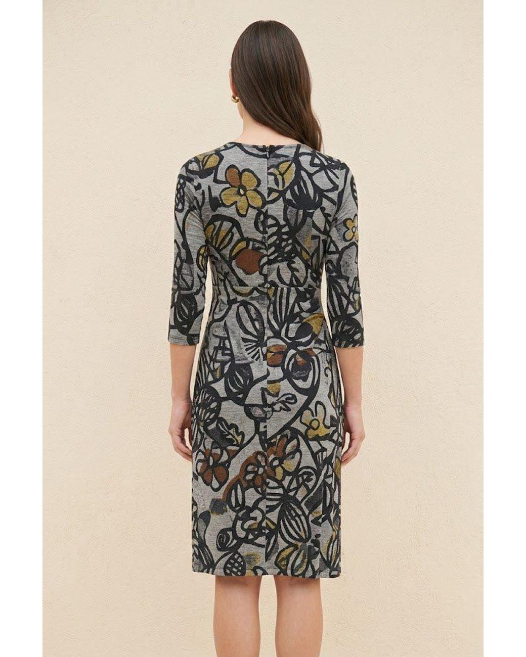 Conquista Black Printed Wrap-Effect Midi Dress