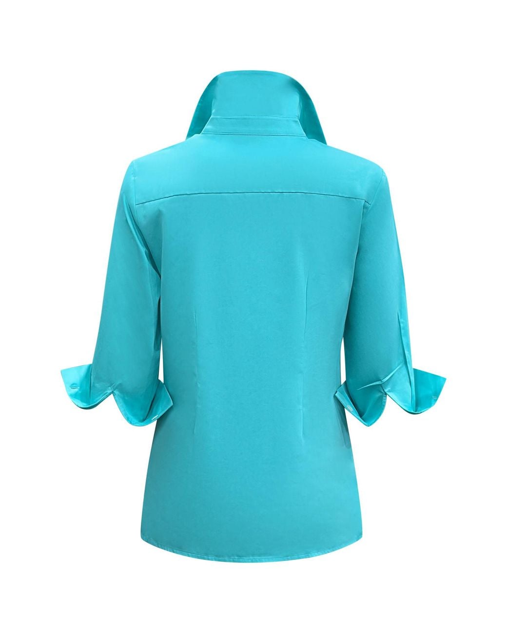 Perlavera Blue Cox Aqua Solid Cotton Satin Three Quarter Sleeve Length Slim Fit Shirt