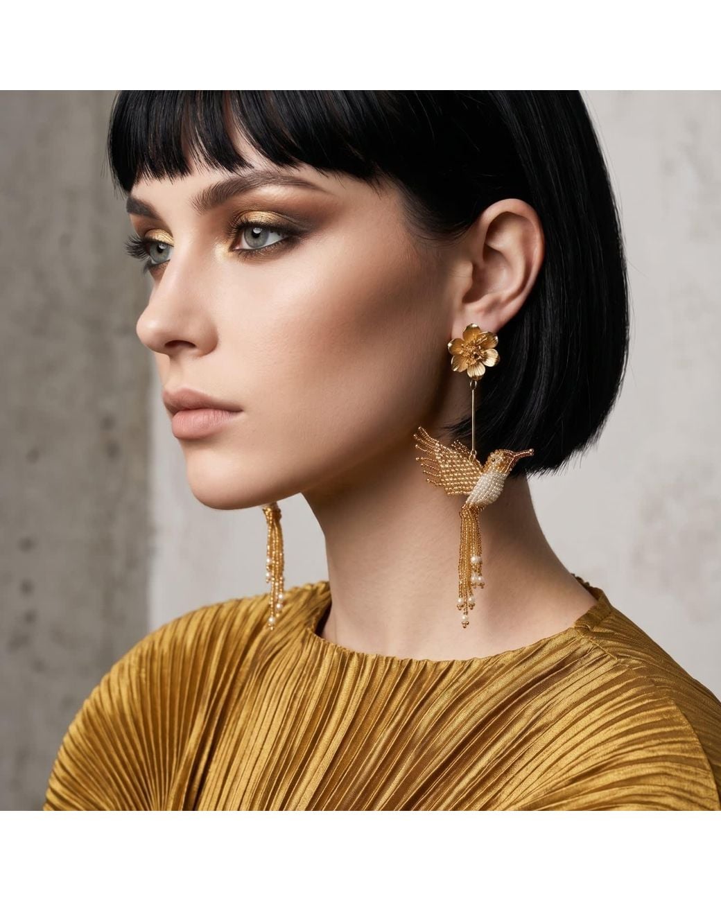 Iliana Arrazola Metallic Hummingbird Dangle Earrings, Glass Beads, Beaded Jewelry