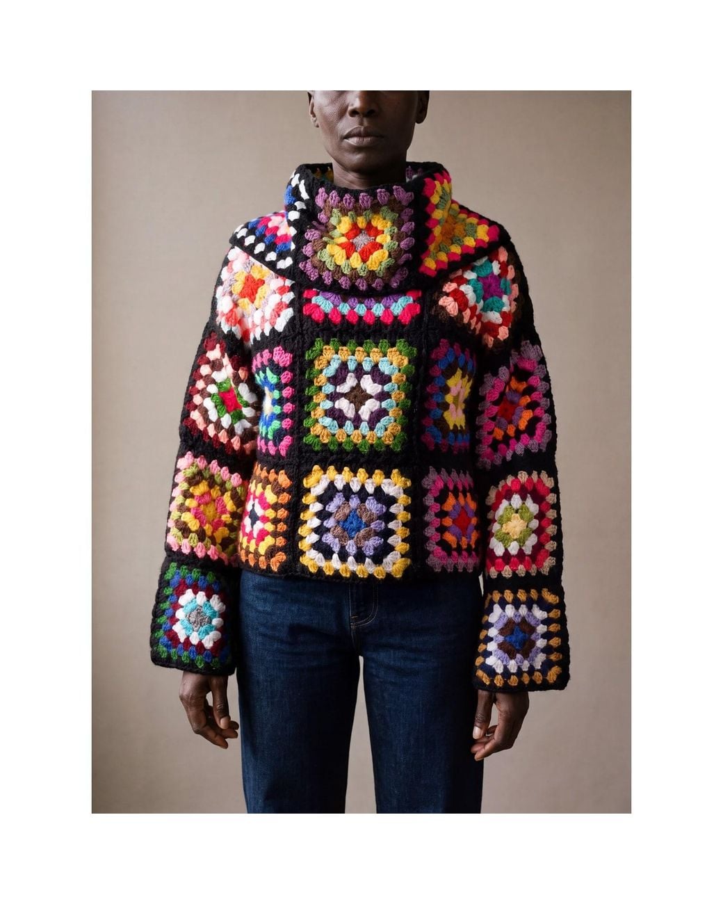 Ana Chic Black Granny Square Handmade Crochet Jumper