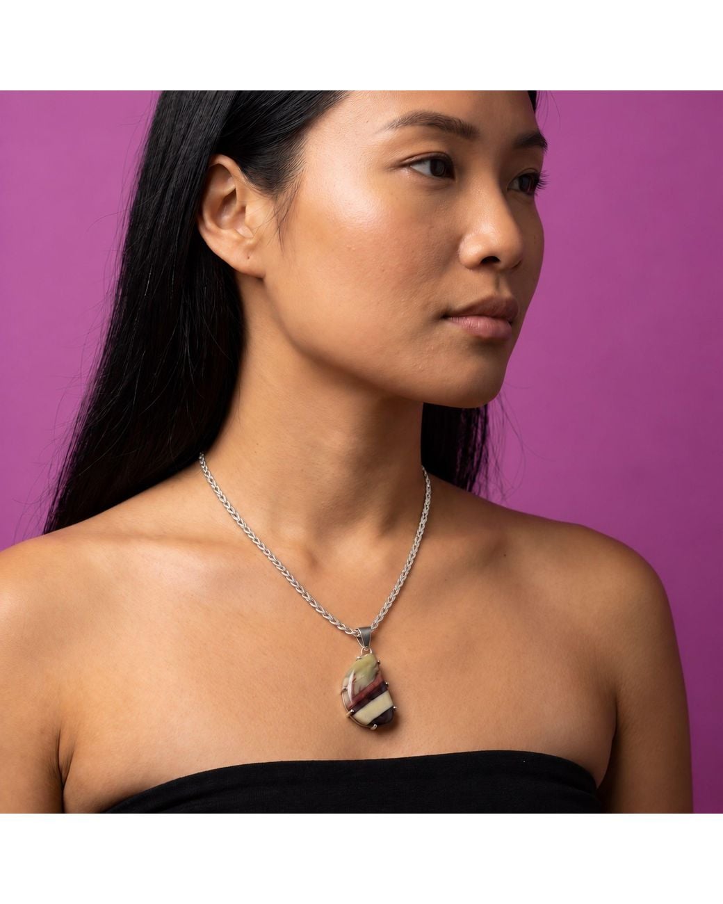 Saéa Metallic Cream Rose And Plum Mookaite Jasper Freeform Pendant Necklace