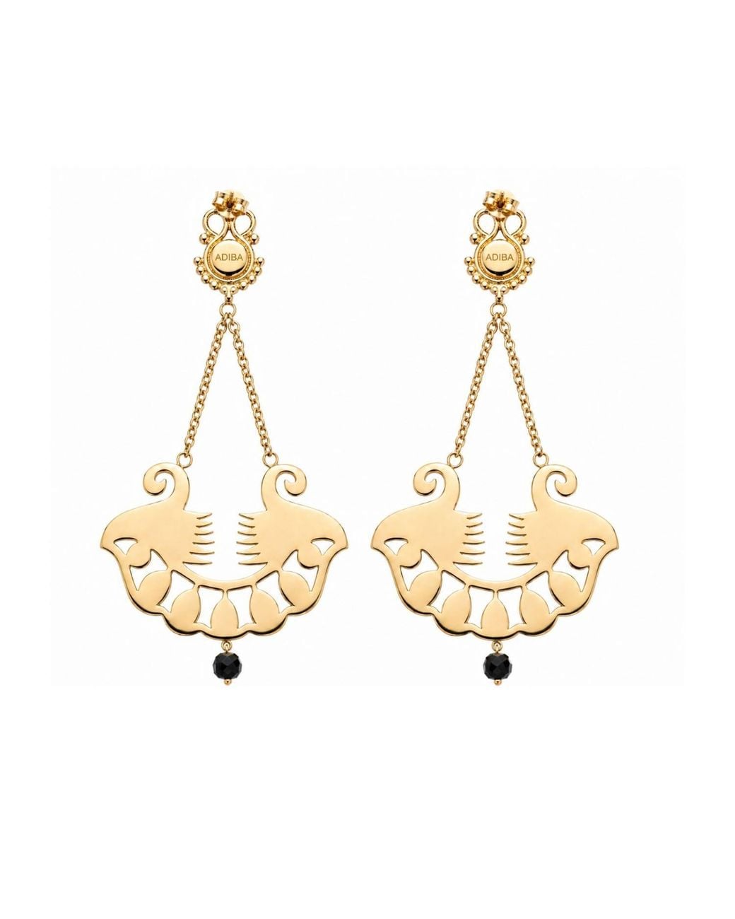 ADIBA Metallic Pharaoh Lotus Royale Onyx Earrings