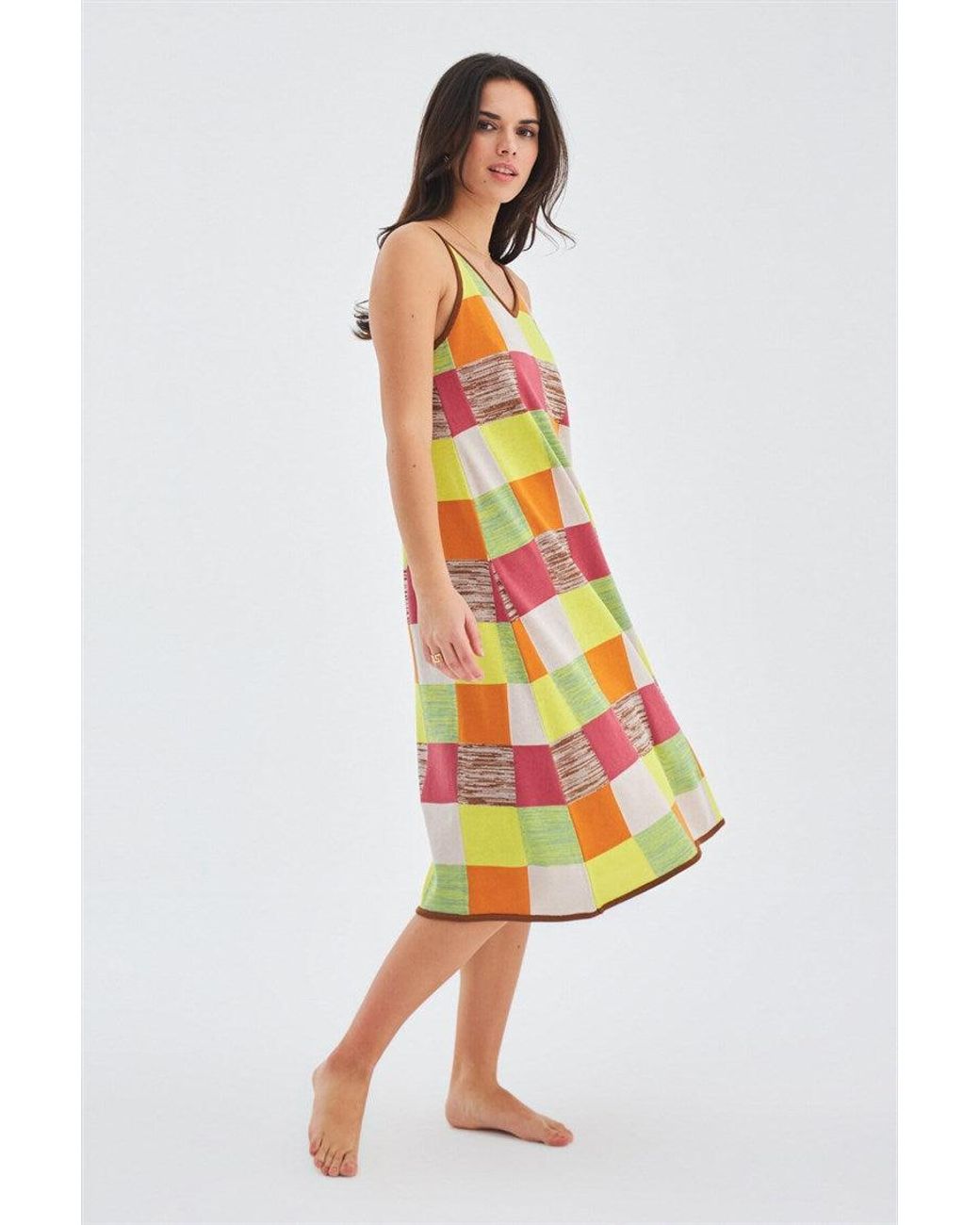 Peraluna Multicolor Bonjo Summer Patch Knit Strap Dress