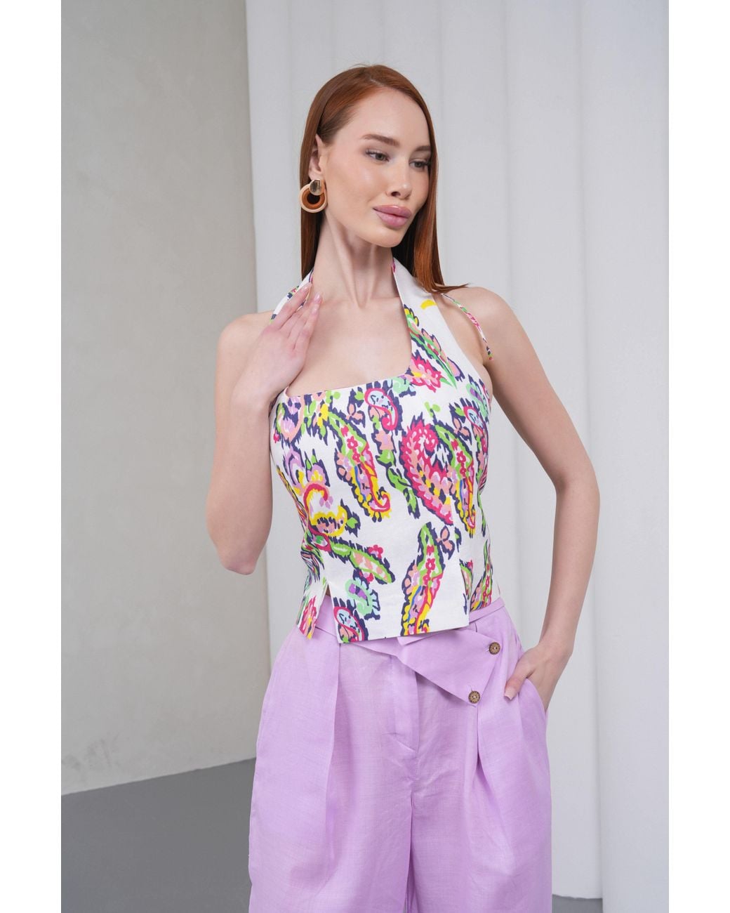 Lumina Eligma White The Halterline Linen Blouse