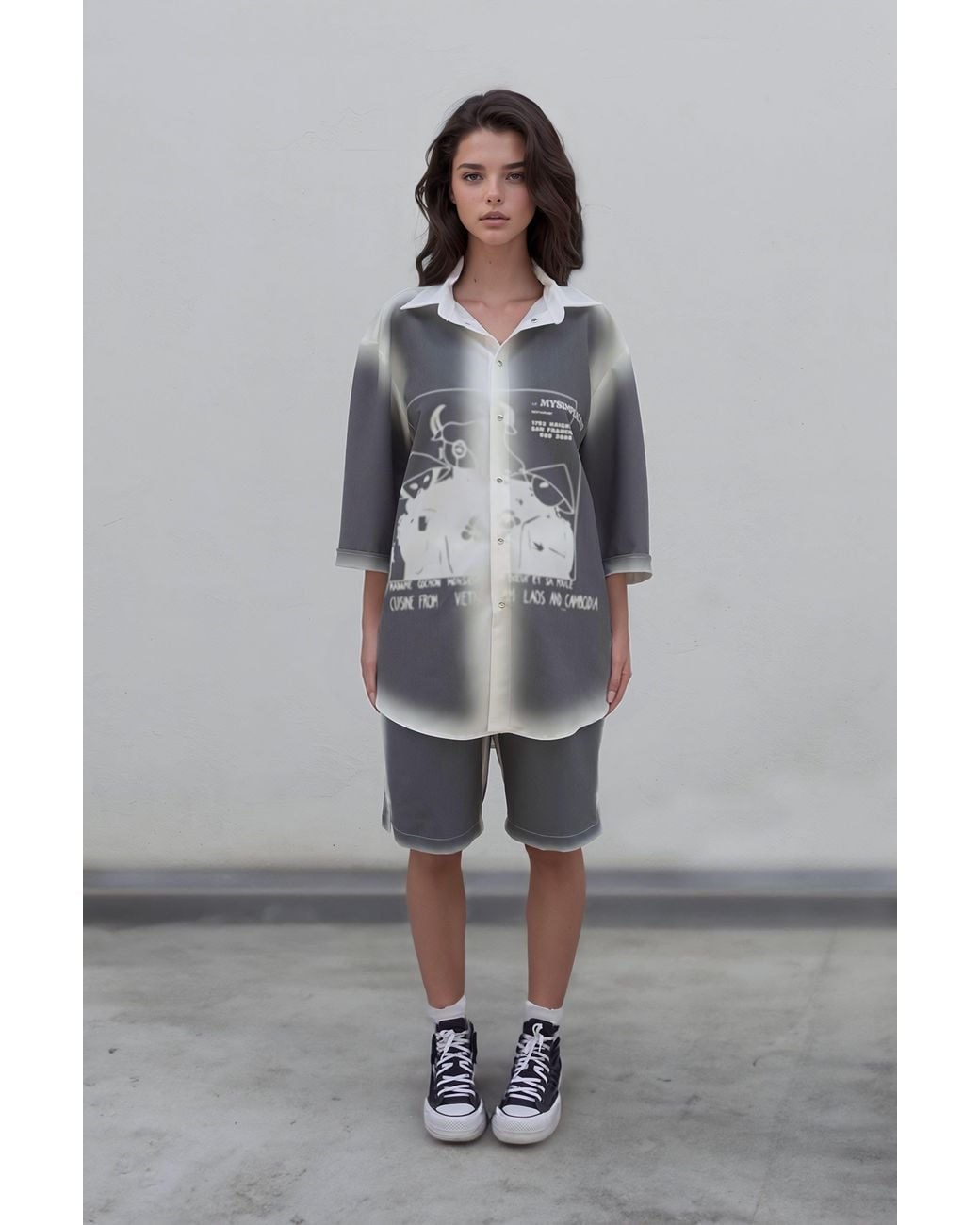 mysimplicated Blue Short Sleeve Shirt And Bermuda Set With Laos Design
