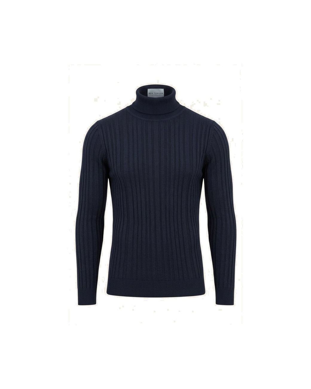 Ron Tomson Blue Roll Neck Ribbed Sweater for men
