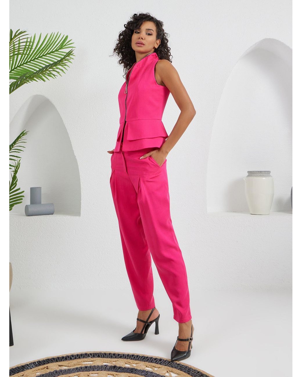 Lumina Eligma Pink Construct Suit Pants Ensemble Fuschia