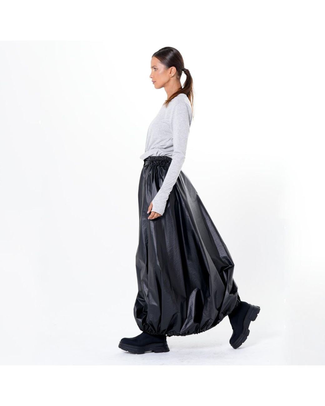 Metamorph Black Voluminous Maxi Skirt With Adjustable Hem