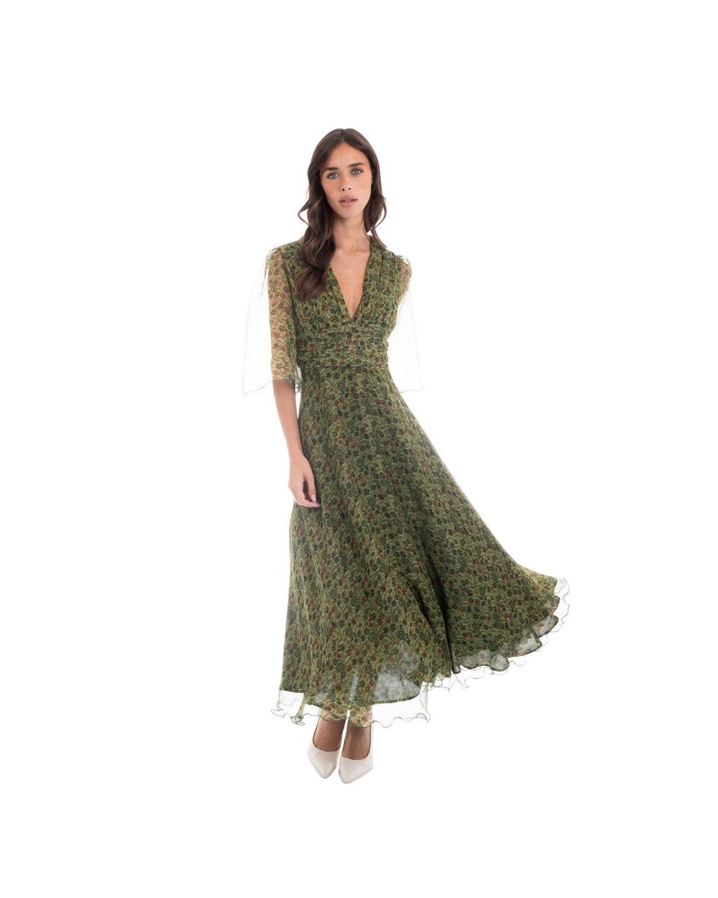 Sofia Tsereteli Green Floral Silk Gown