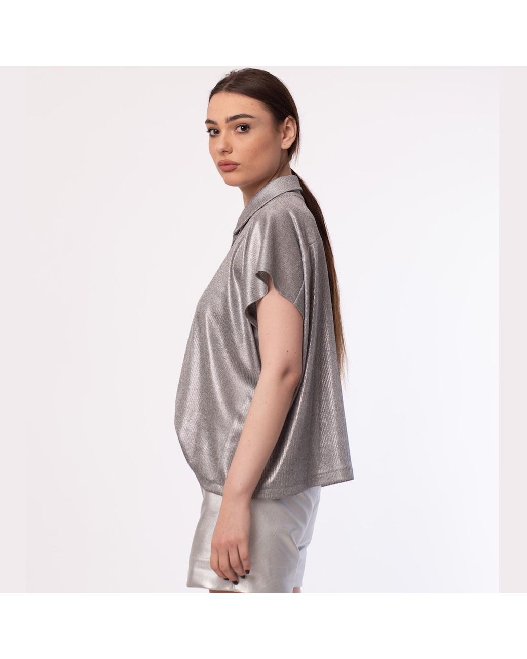 Silvia Serban Gray Jersey “Polo” Top