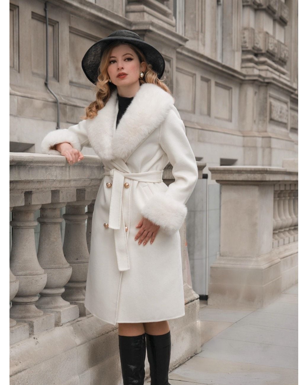 Santinni Natural Marlene Cashmere & Wool Coat With Faux Fur