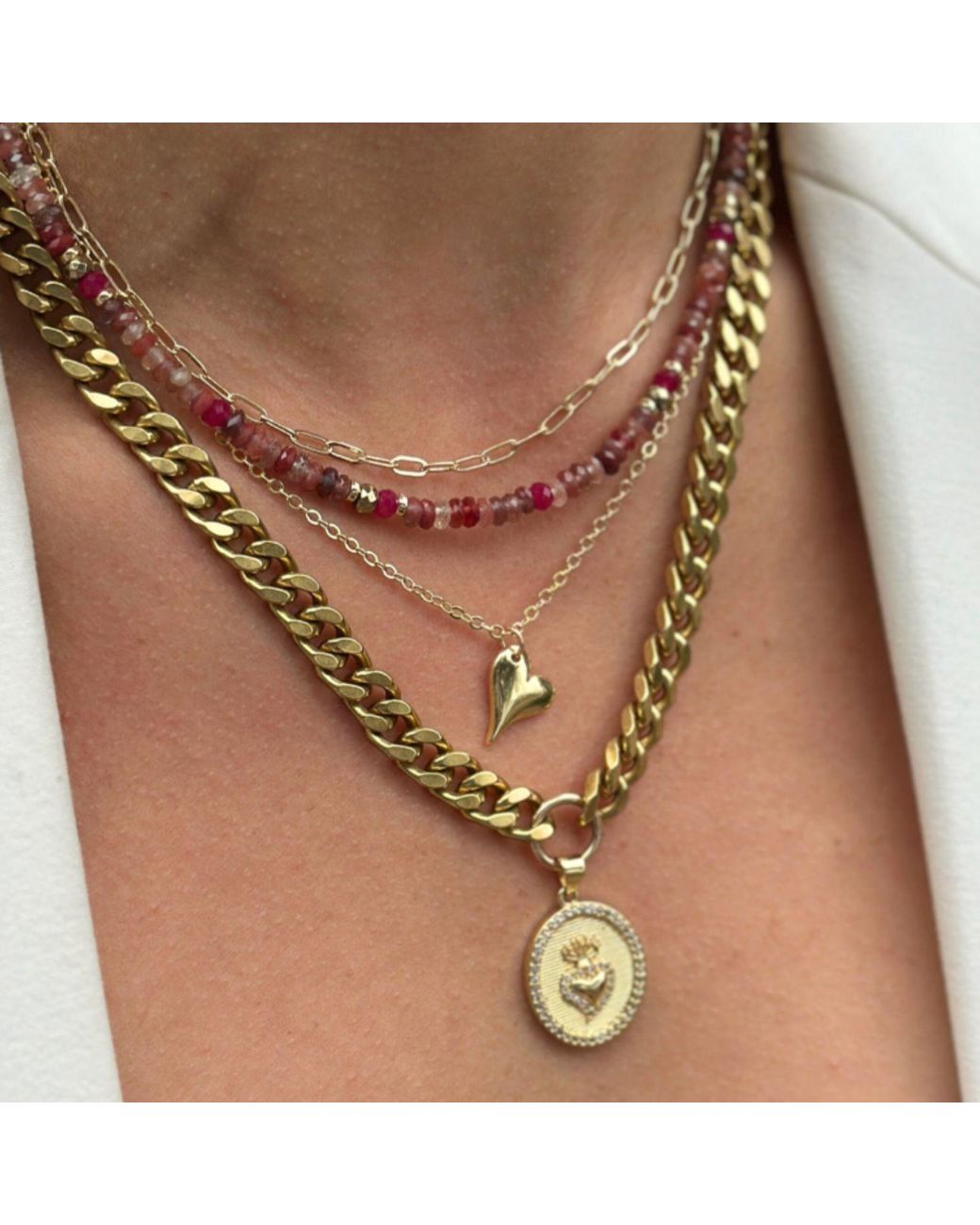 Rachel Nathan Metallic Sacred Heart Curb Necklace